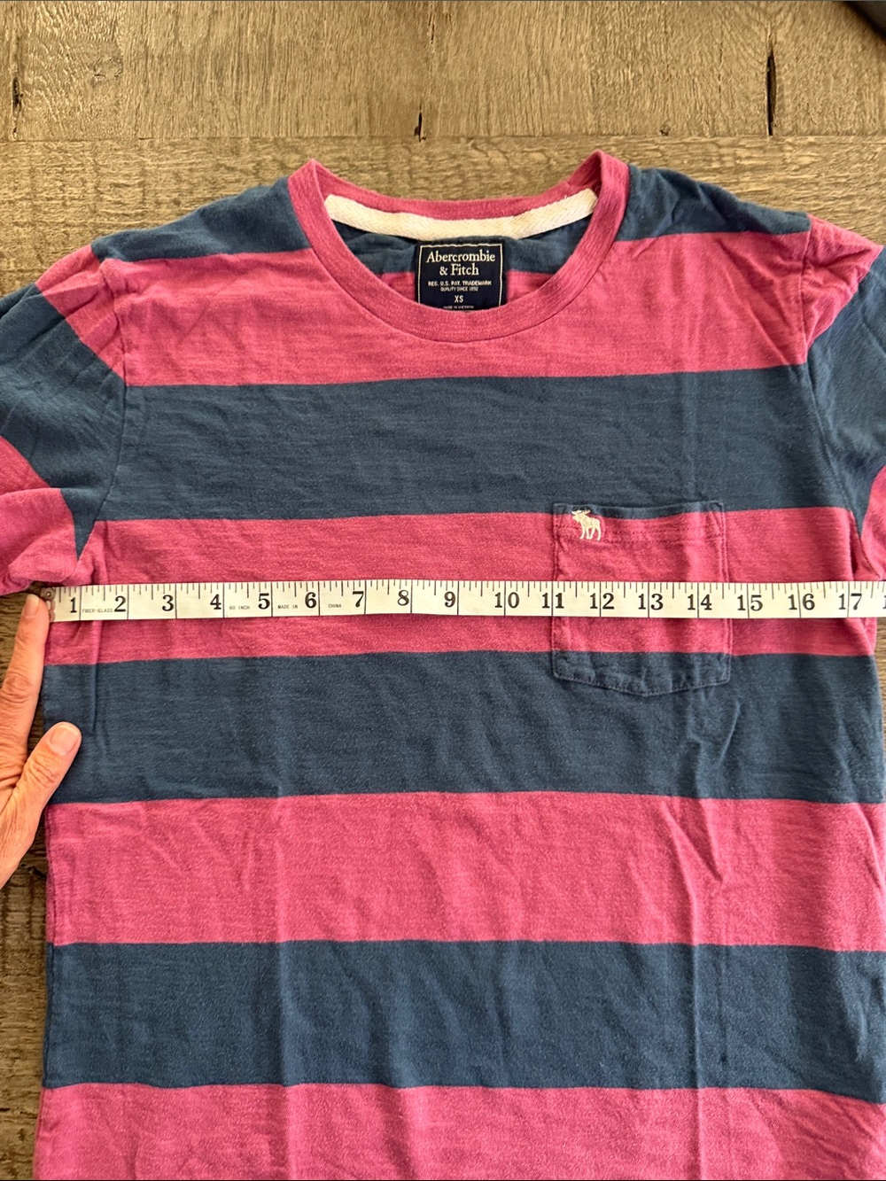 Abercrombie & Fitch Pink and Navy Striped Short Sleeve Pocket Tee